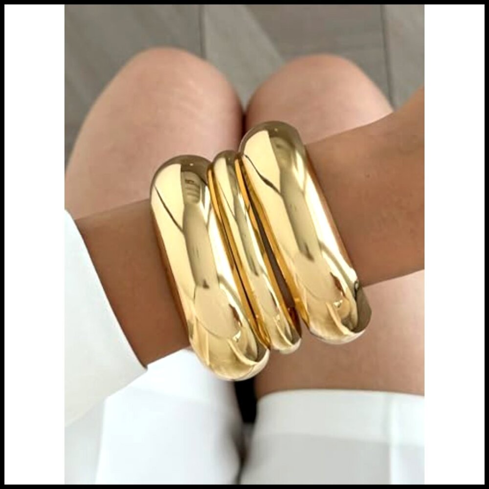 Chunky Stackable Bangle Bracelets Statement Wide … - image 2